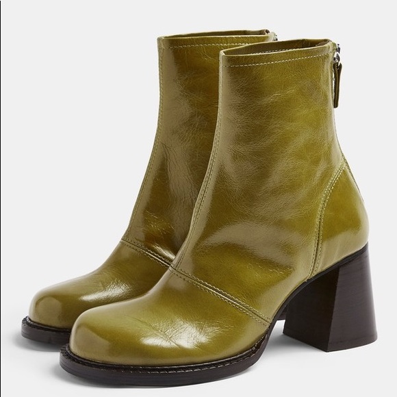 Topshop Shoes - Topshop MILO Green Patent Leather Chunky Scoop Toe Boots